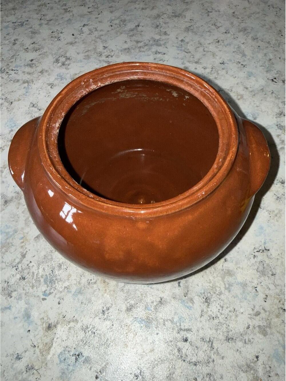 Vintage Bean Pot Rustic Earthenware Bowl 10 Inch, Country, fall decor